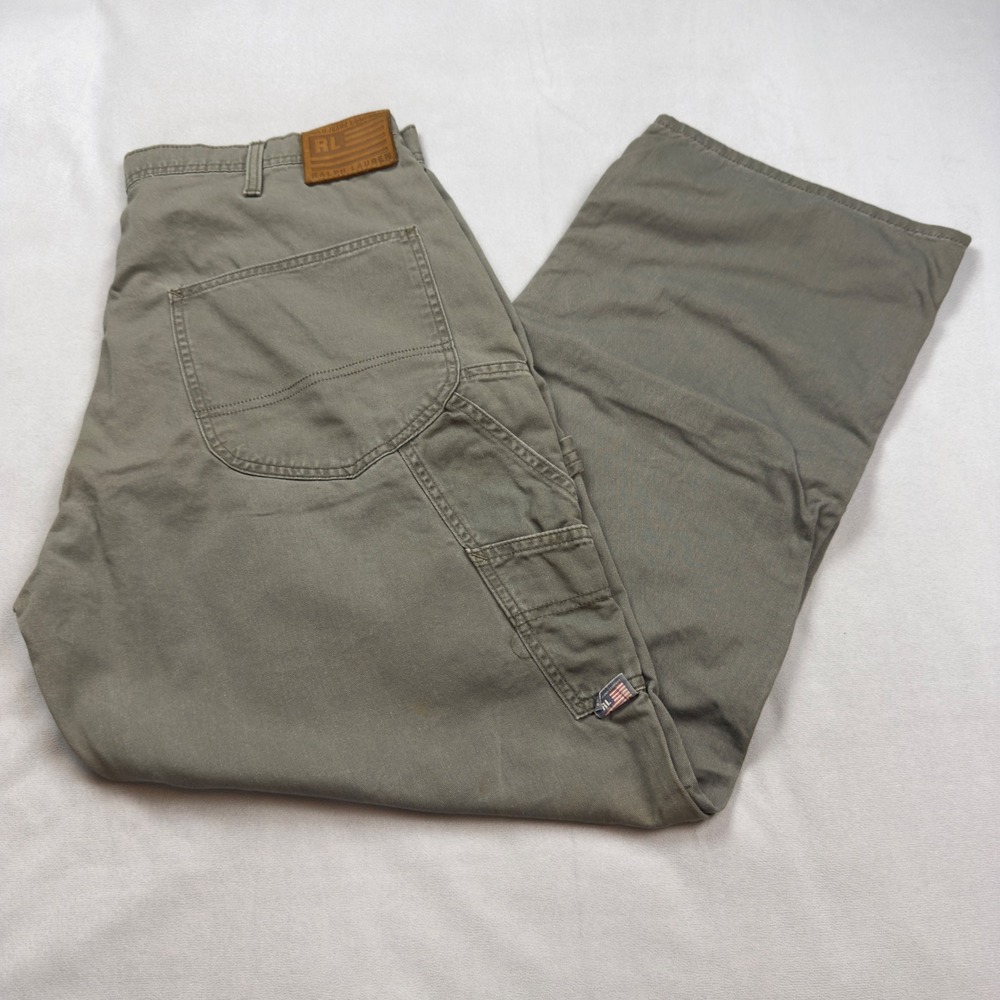 Polo Jeans Co Ralph Lauren Mens Carpenter Pants 34x32 Olive Green Cotton Utility